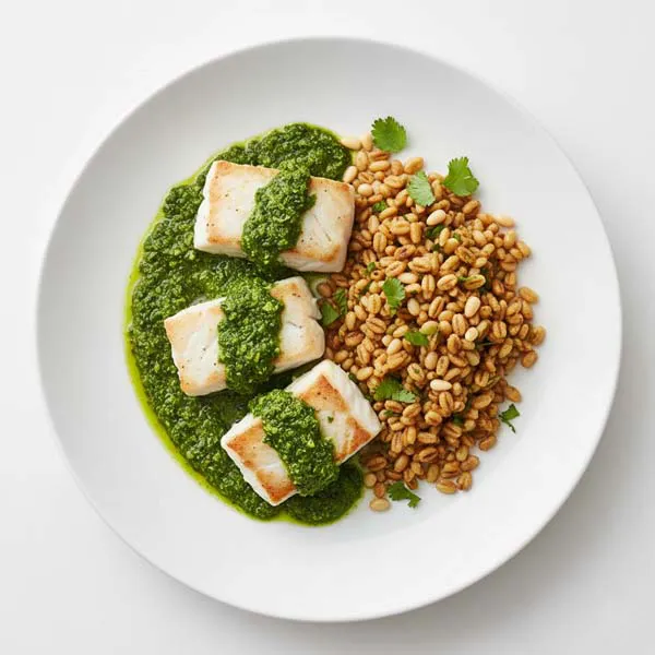 Coriander Pesto Fish with Toasted Barley